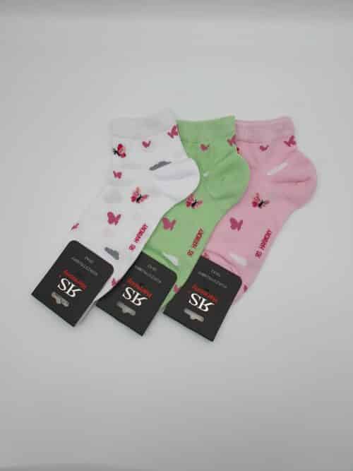 3 Paar Damen Baumwoll-Kurzschaftsocken "Schmetterling"