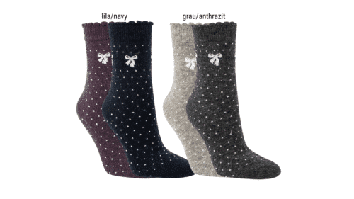 2 Paar Damen Wollsocken "Schleife"